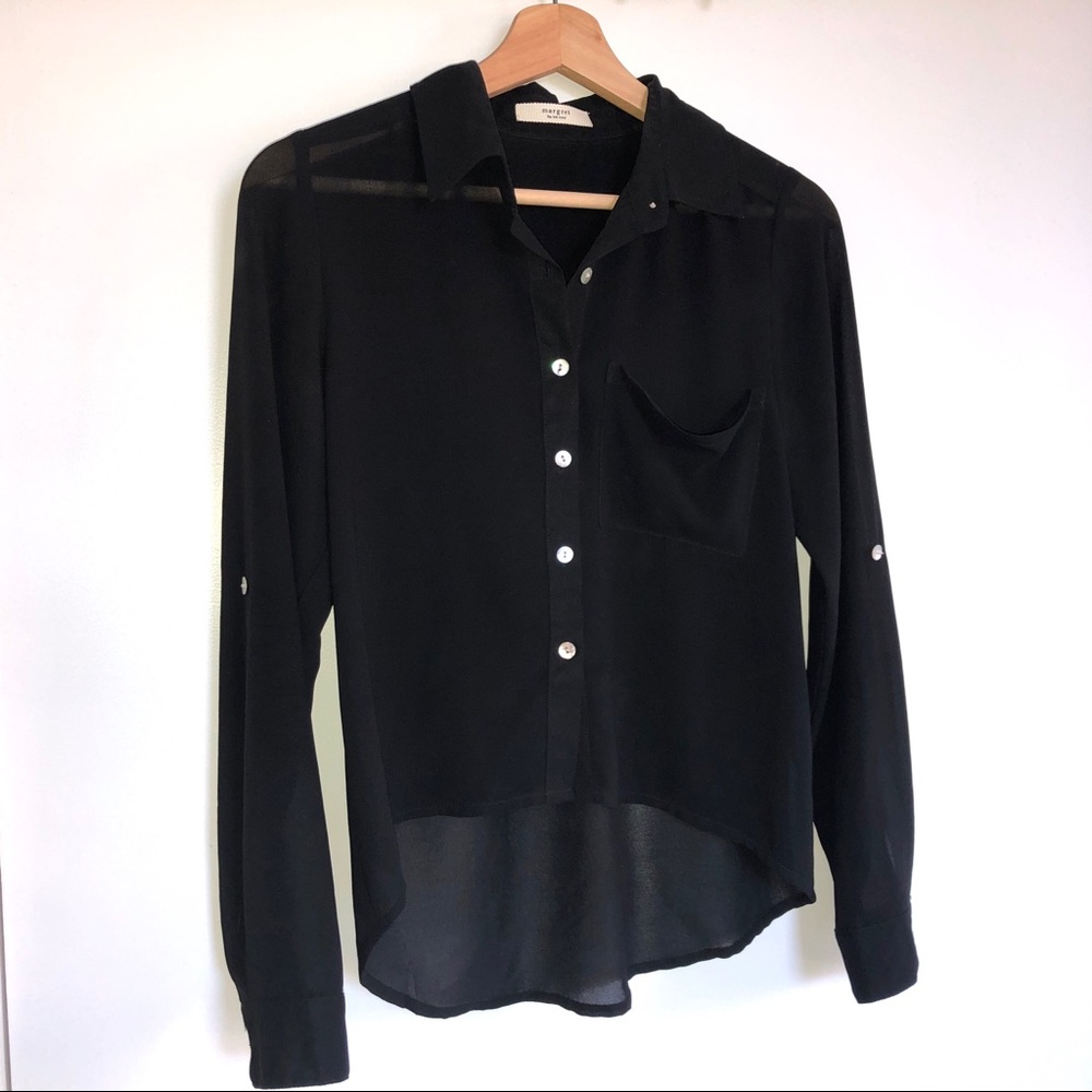 Hi-Lo Sheer Longsleeve Black Button Up